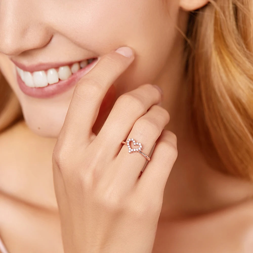 ATHENAIE Real 925 Sterling Silver Color Rose Gold Clear CZ Sparkling Heart Ring for Women Girl Wedding Finger Jewelry