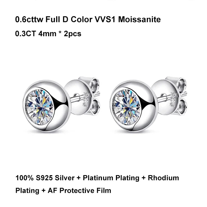EWYA Real 0.3/0.5 Carat Round Moissanite Diamond Stud Earrings for Women S925 Sterling Silver Earring Wedding Party Fine Jewelry