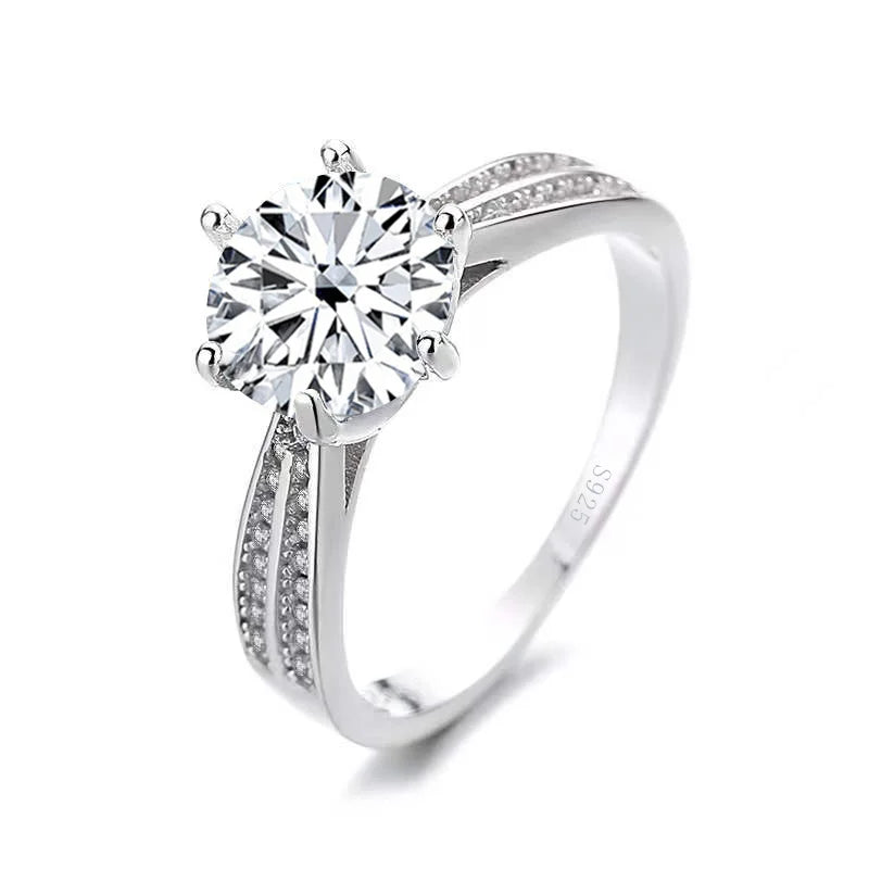 BagueRingen 1ct Round 18K White Gold Plated 100% 925 Silver Moissanite Ring Diamond Test Passed Jewelry Woman Girl Gift