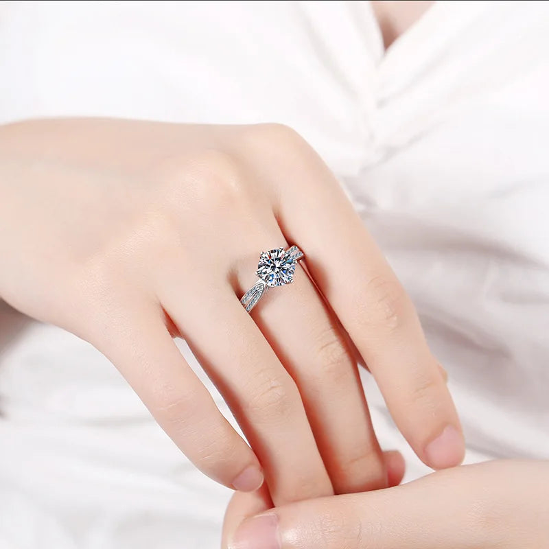 BagueRingen 1ct Round 18K White Gold Plated 100% 925 Silver Moissanite Ring Diamond Test Passed Jewelry Woman Girl Gift