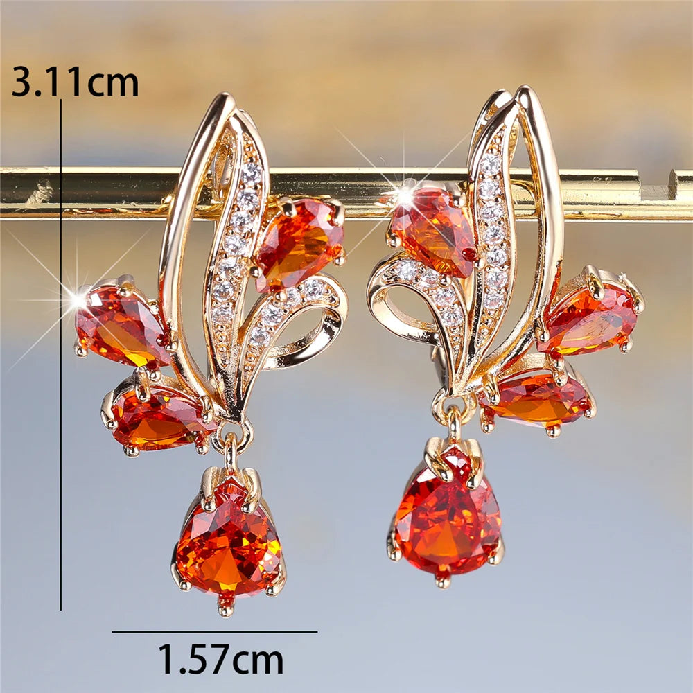 Cute Female White Pink Red Zircon Stone Hoop Earrings Luxury Gold Color Wedding Jewelry For Women