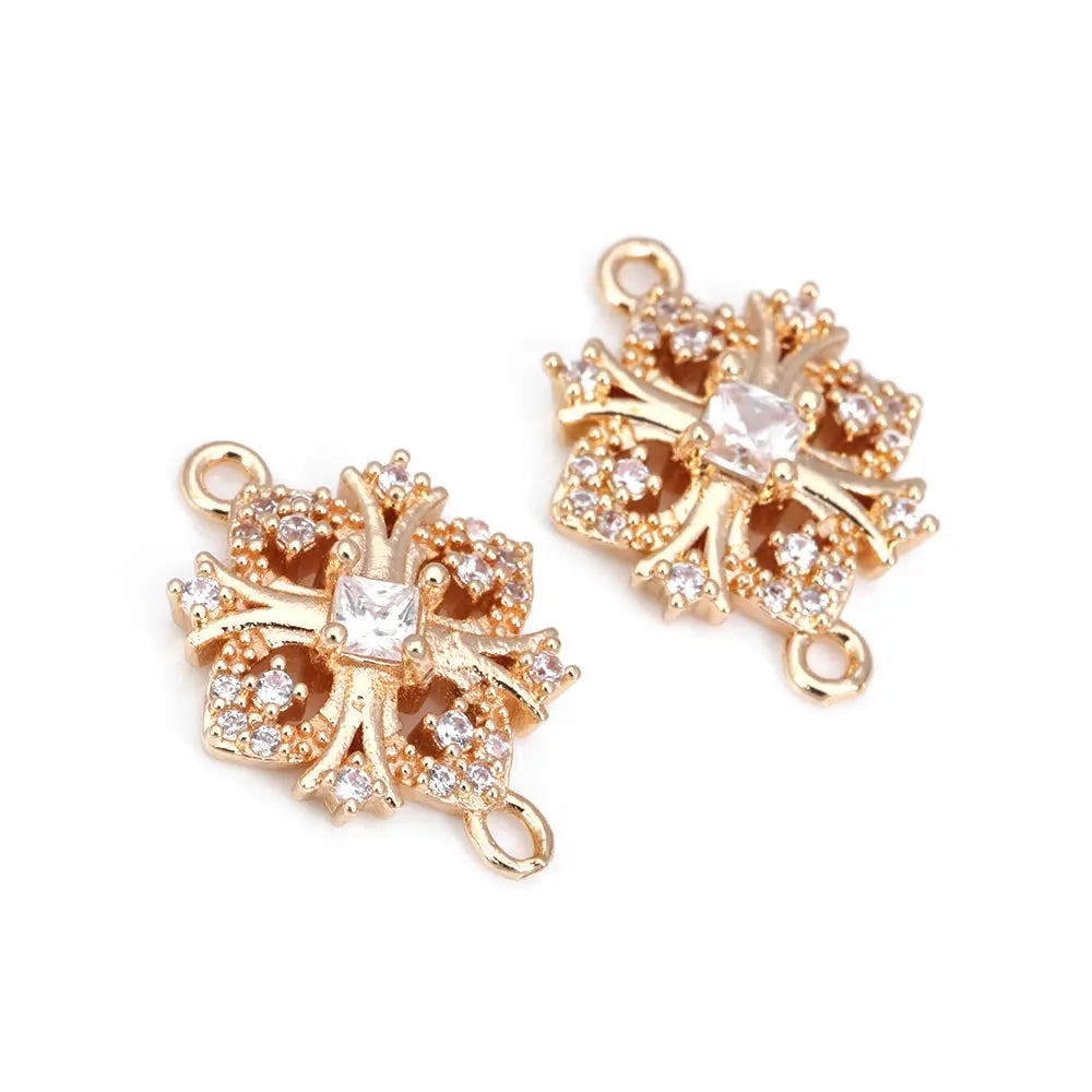10PCS High Quality Champagne Gold Color Brass Zircon 2 Holes Snowflake Connect Charms Pendants Jewelry Making Diy Accessories