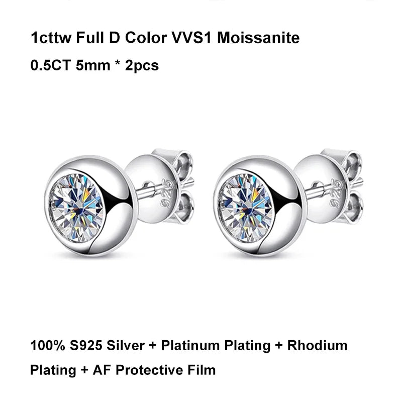 EWYA Real 0.3/0.5 Carat Round Moissanite Diamond Stud Earrings for Women S925 Sterling Silver Earring Wedding Party Fine Jewelry