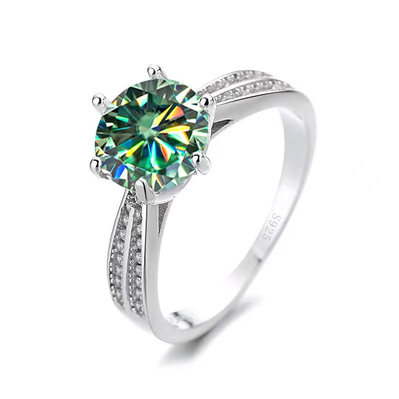 BagueRingen 1ct Round 18K White Gold Plated 100% 925 Silver Moissanite Ring Diamond Test Passed Jewelry Woman Girl Gift