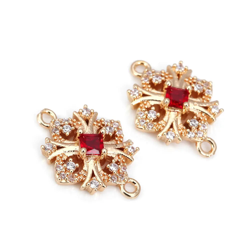 10PCS High Quality Champagne Gold Color Brass Zircon 2 Holes Snowflake Connect Charms Pendants Jewelry Making Diy Accessories