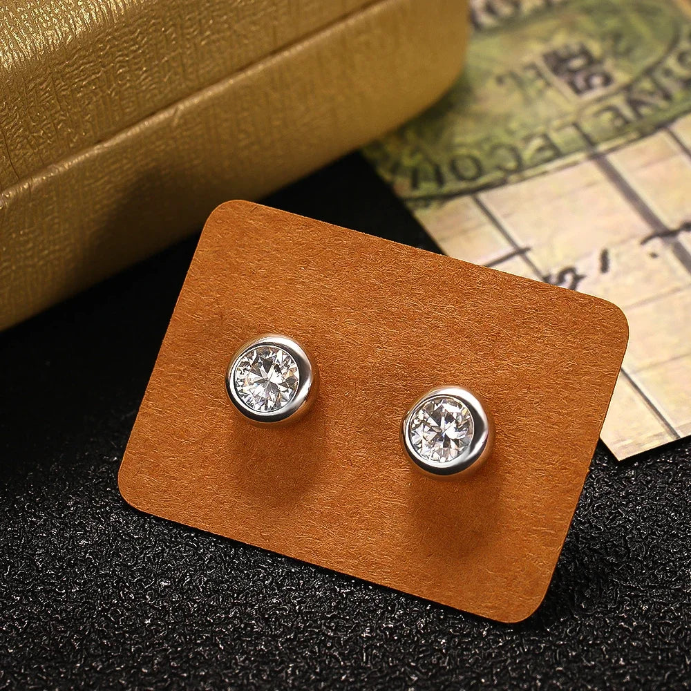EWYA Real 0.3/0.5 Carat Round Moissanite Diamond Stud Earrings for Women S925 Sterling Silver Earring Wedding Party Fine Jewelry