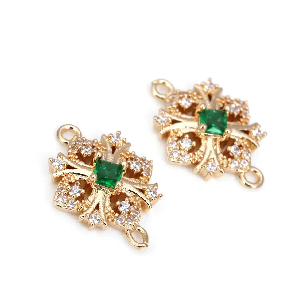 10PCS High Quality Champagne Gold Color Brass Zircon 2 Holes Snowflake Connect Charms Pendants Jewelry Making Diy Accessories