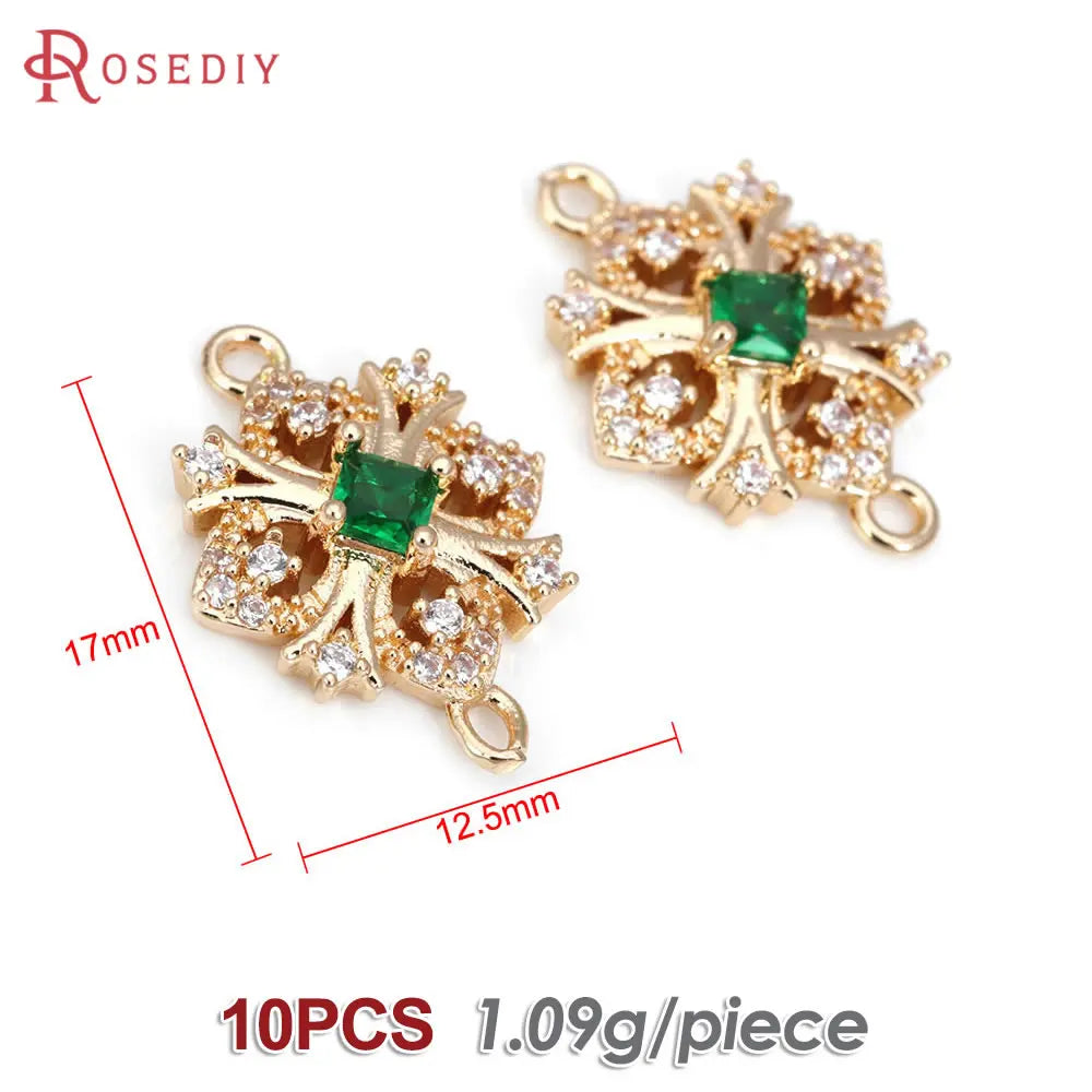 10PCS High Quality Champagne Gold Color Brass Zircon 2 Holes Snowflake Connect Charms Pendants Jewelry Making Diy Accessories