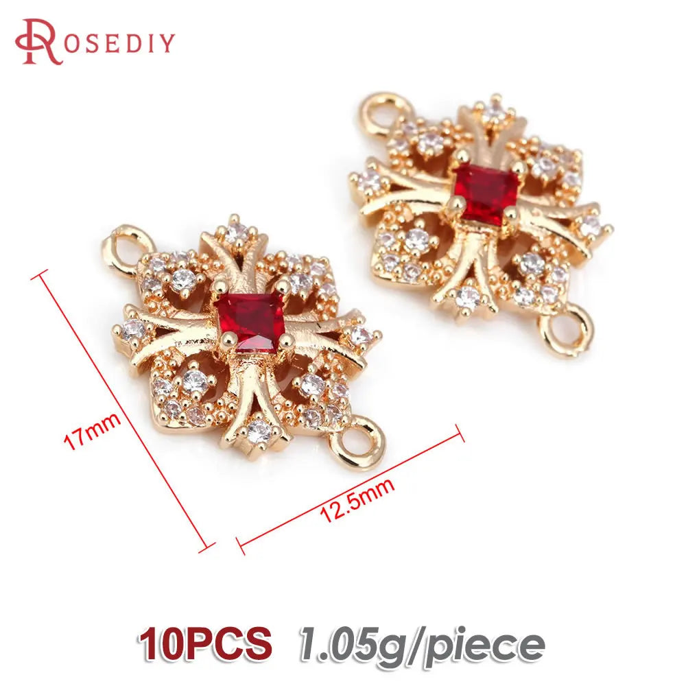 10PCS High Quality Champagne Gold Color Brass Zircon 2 Holes Snowflake Connect Charms Pendants Jewelry Making Diy Accessories