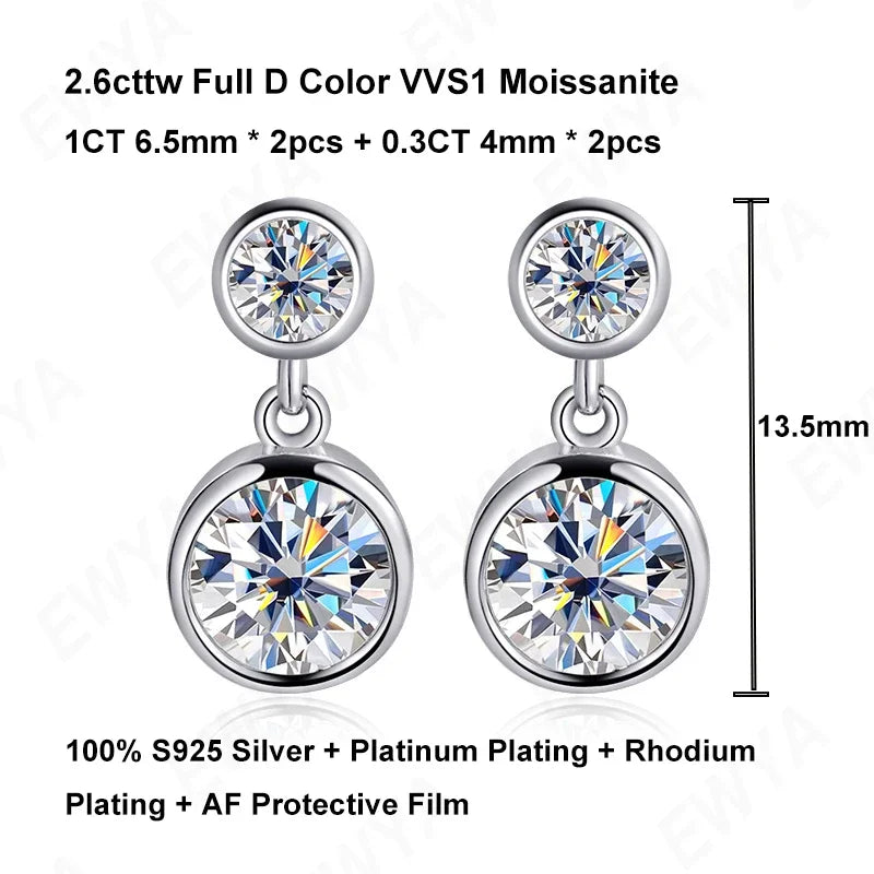 EWYA Real 0.3/0.5 Carat Round Moissanite Diamond Stud Earrings for Women S925 Sterling Silver Earring Wedding Party Fine Jewelry