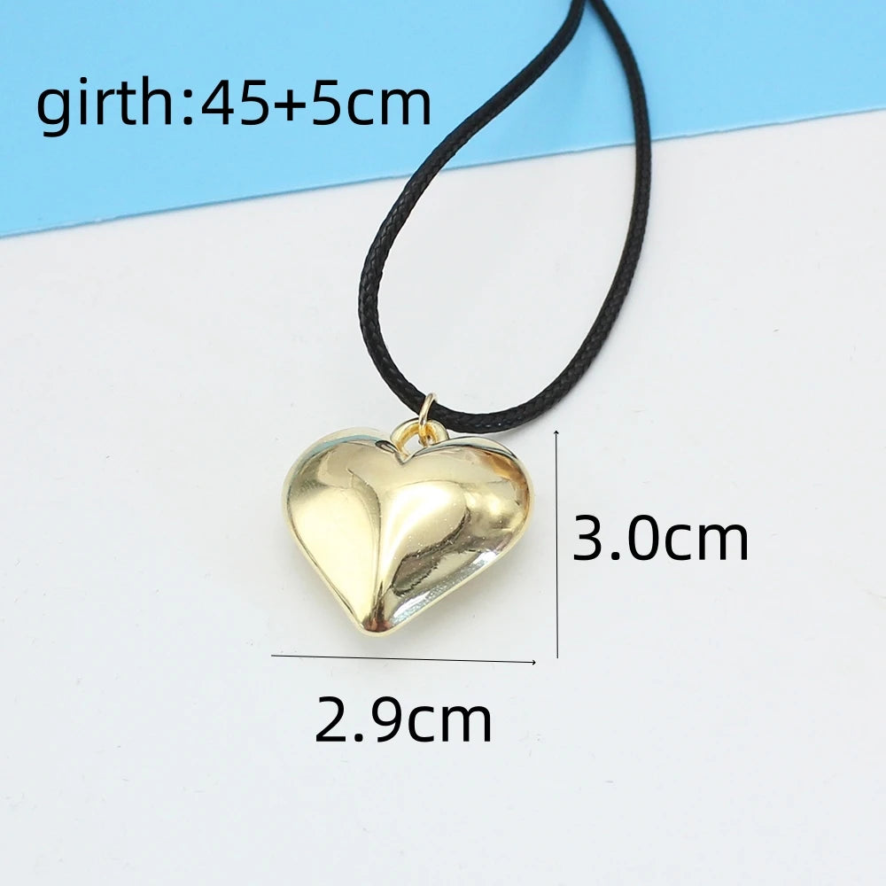 Goth Black Leather Braid Wax Cord Short Chain Necklace for Women Simple Love Heart Pendant Choker Halloween Jewelry Accessories