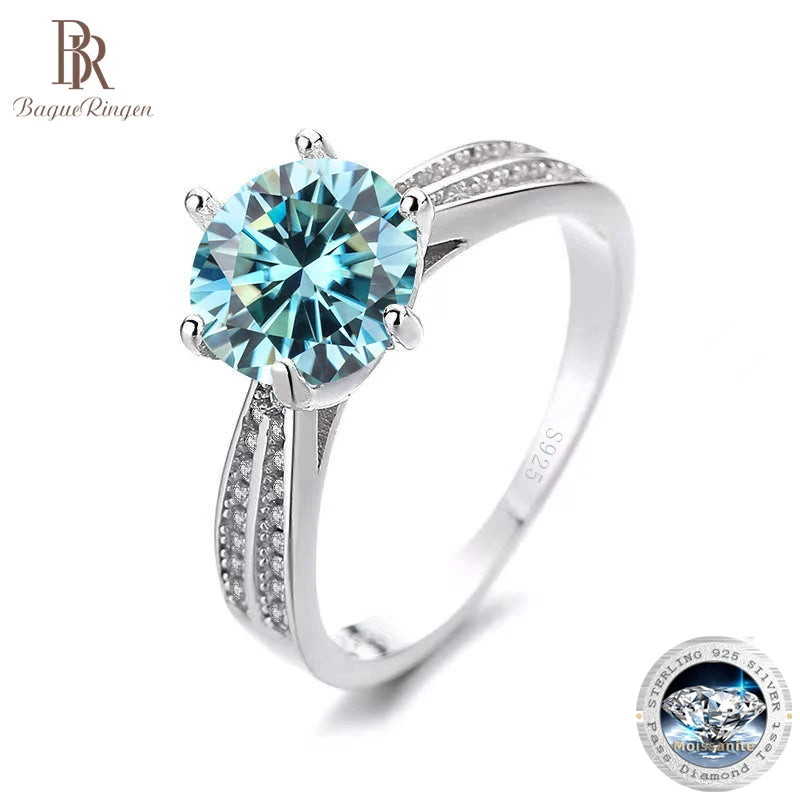 BagueRingen 1ct Round 18K White Gold Plated 100% 925 Silver Moissanite Ring Diamond Test Passed Jewelry Woman Girl Gift