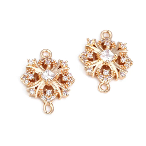 10PCS High Quality Champagne Gold Color Brass Zircon 2 Holes Snowflake Connect Charms Pendants Jewelry Making Diy Accessories