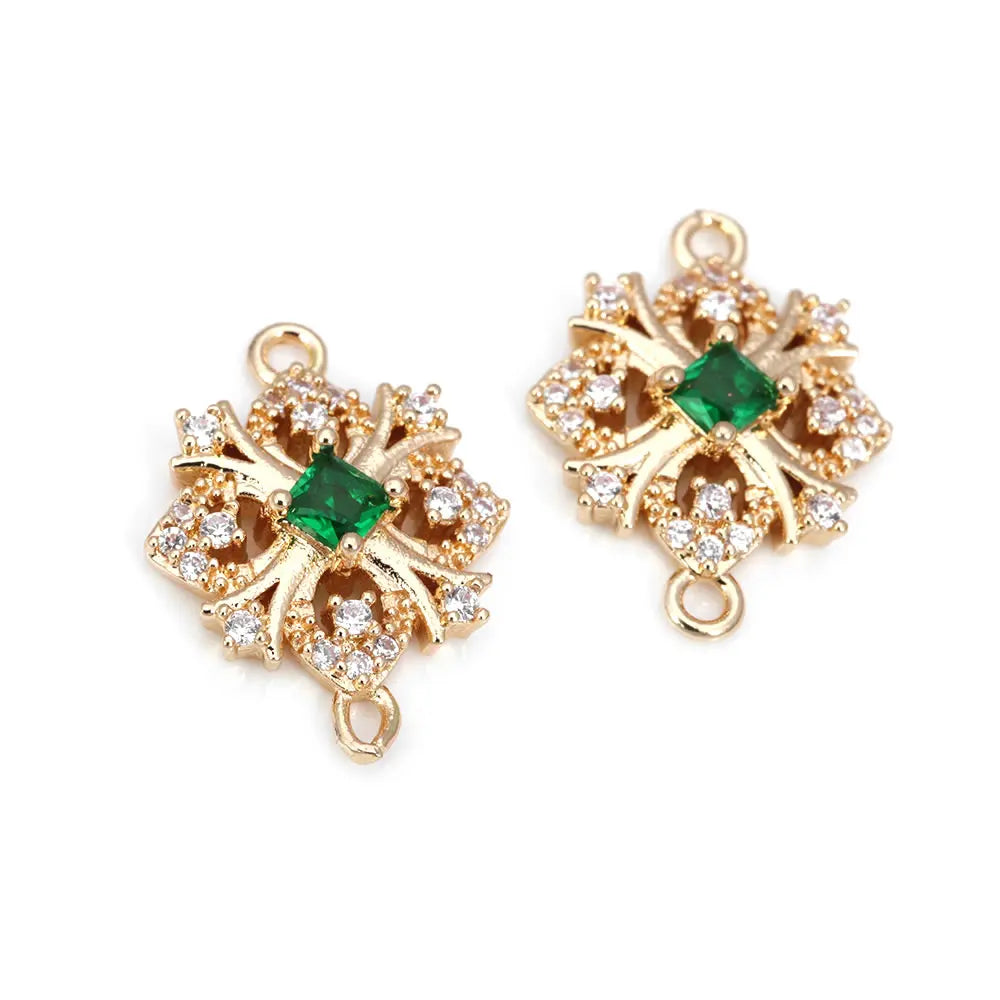 10PCS High Quality Champagne Gold Color Brass Zircon 2 Holes Snowflake Connect Charms Pendants Jewelry Making Diy Accessories