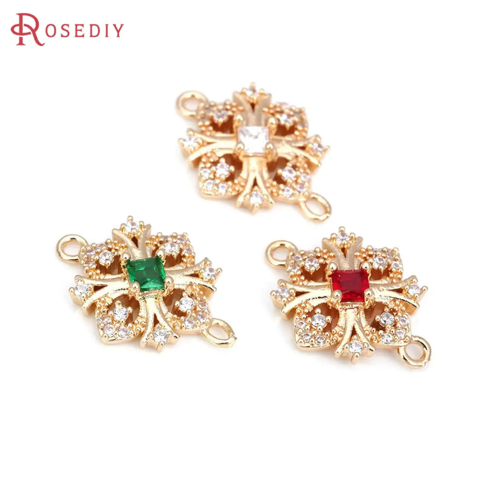 10PCS High Quality Champagne Gold Color Brass Zircon 2 Holes Snowflake Connect Charms Pendants Jewelry Making Diy Accessories
